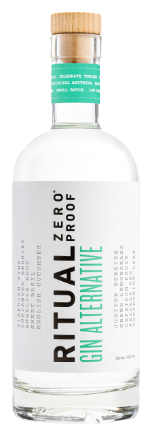 Ritual Zero Proof Gin Alternative non-alcoholic spirit bottle 750ml with botanical flavors of juniper, cucumber, mint, and basil for cocktails