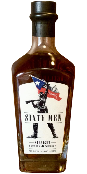 Sixty Men Straight Bourbon Whiskey 750 ML bottle with Texas-themed label.