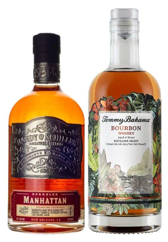 Handy Schiller Manhattan and Tommy Bahama 4-year-old bourbon whiskey combo 750ml bottles