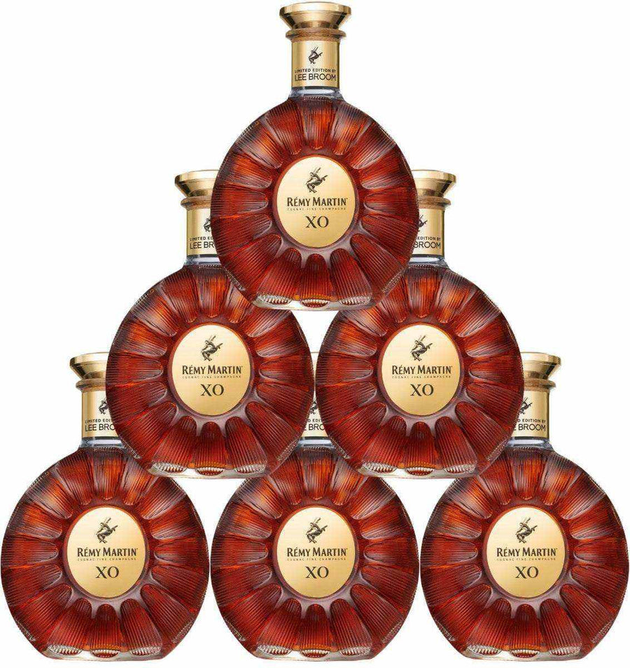 Remy Martin Limited Edition Lee Broom XO Cognac 750 ML, six bottles with starburst decanter design.