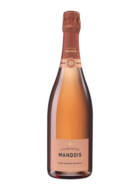 Champagne Mandois Brut Rose Grande Reserve 750 ML bottle with clear packaging.