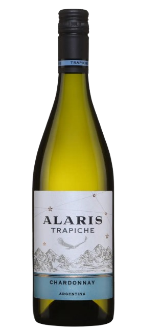 Trapiche Alaris Chardonnay 750 ML bottle with yellow color and green hues.