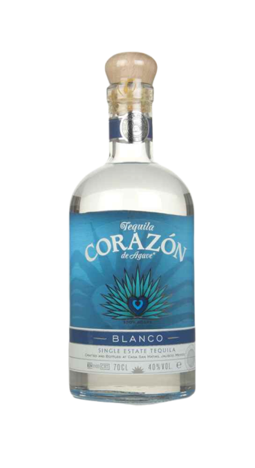 Corazon Single Estate Blanco Tequila 100% De Agave 1 L bottle with blue label.