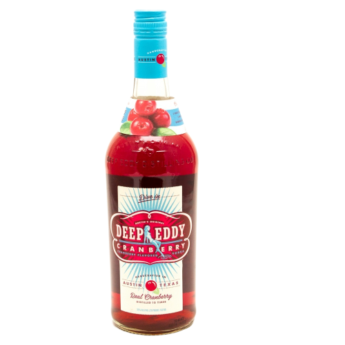 Deep Eddy Cranberry Vodka 1L bottle with label displaying cranberry imagery.