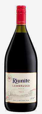 Riunite Emilia Lambrusco Red Wine 750 ML bottle with label.