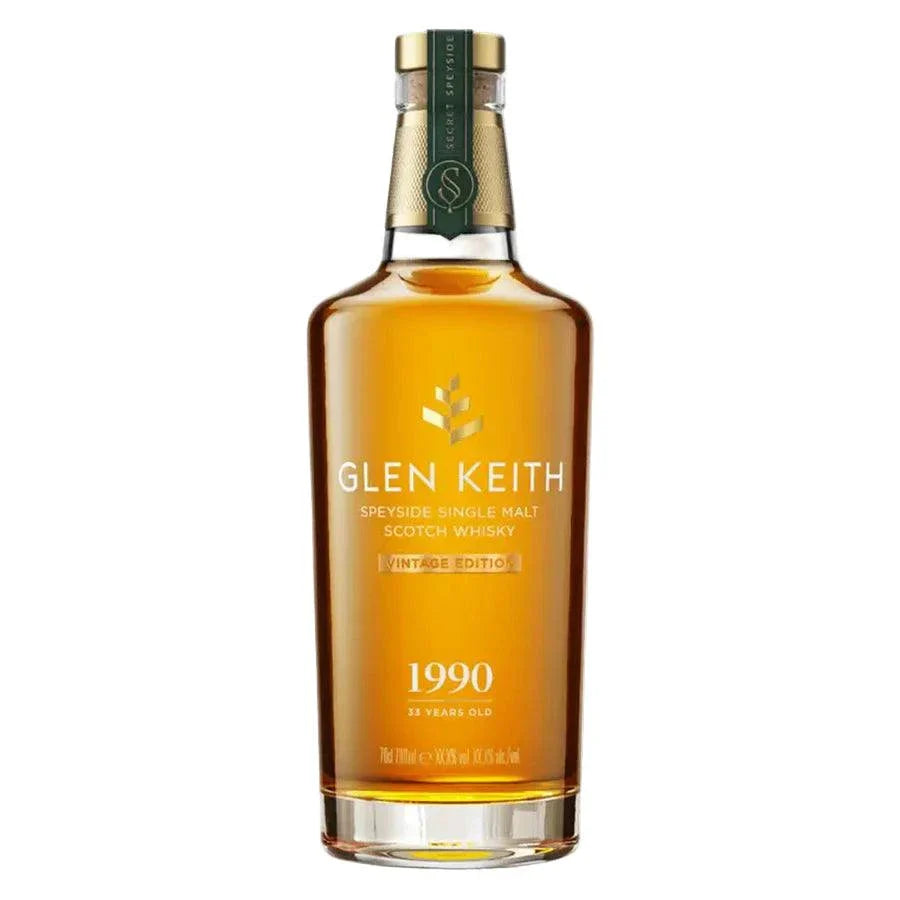 Glen Keith Single Malt Scotch Secret Speyside 33 Year old 700ml bottle showcasing premium aged whisky with rich honeyed malt and oak flavors