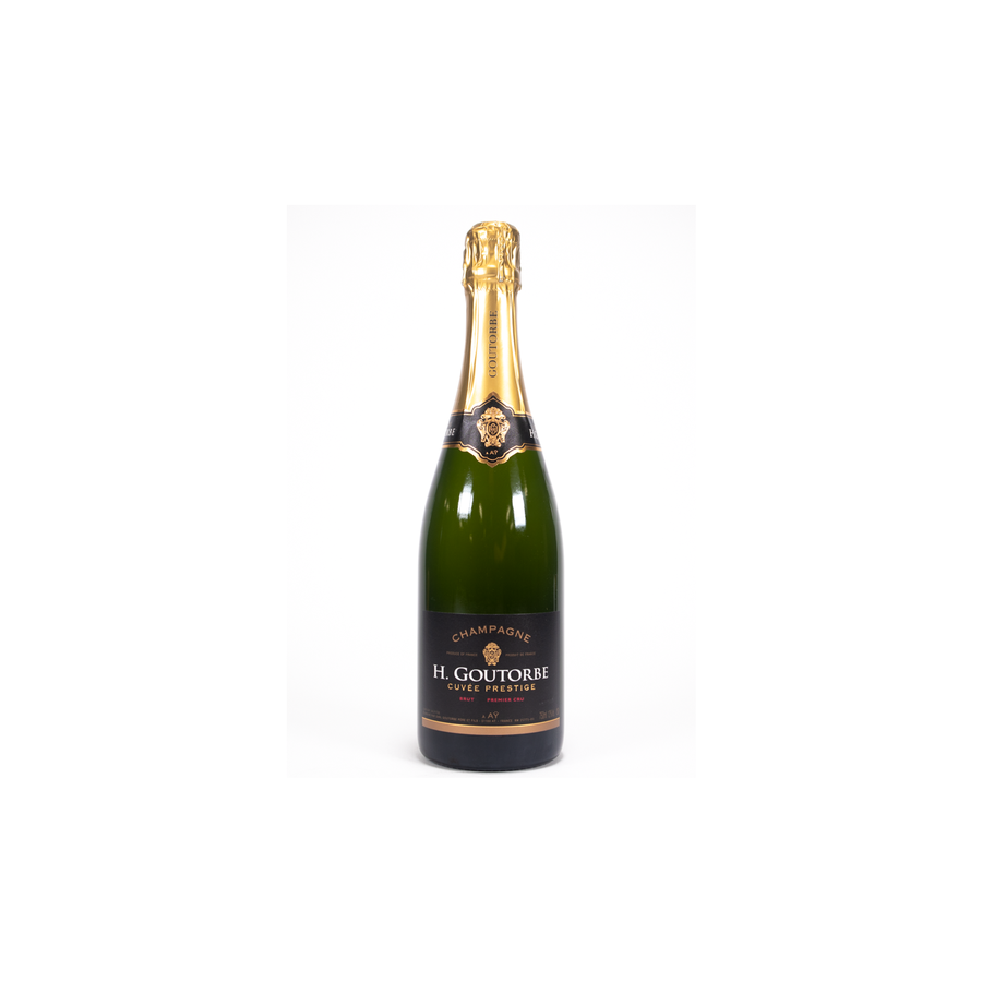 Henri Goutorbe Champagne Brut Cuvee Prestige Premier Cru bottle with light yellow color and plum aroma