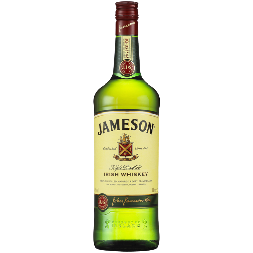 Jameson Blended Irish Whiskey 1-liter bottle displaying label and logo.