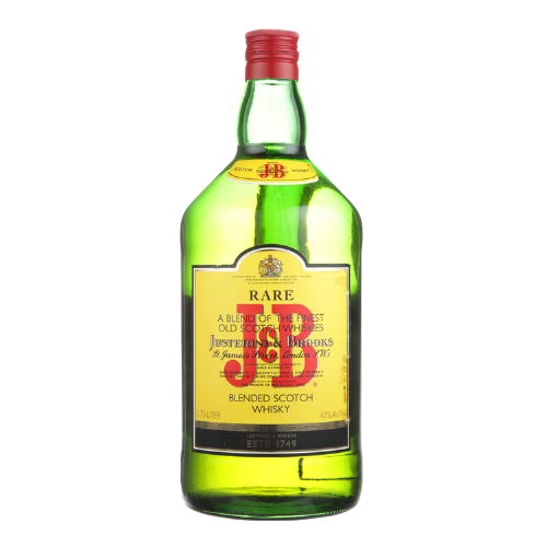 J&B Blended Scotch Rare 80 1.75 L bottle with yellow label and red cap.