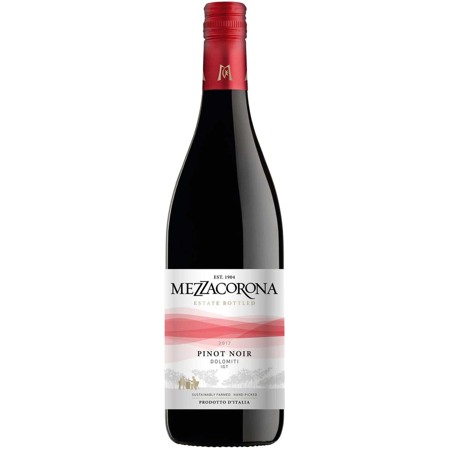 Bottle of Mezzacorona Pinot Noir Vigneti Delle Dolomiti 750 ML red wine from Italy's Dolomiti region
