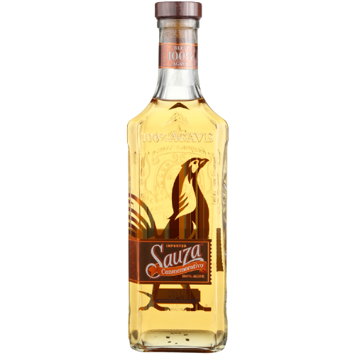 Sauza Tequila Anejo Conmemorativo 750ml bottle with golden liquid and label.