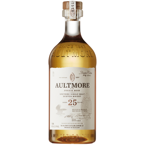 Aultmore Single Malt Scotch 25 Year 750 ML bottle showcasing rich oak and spice notes.
