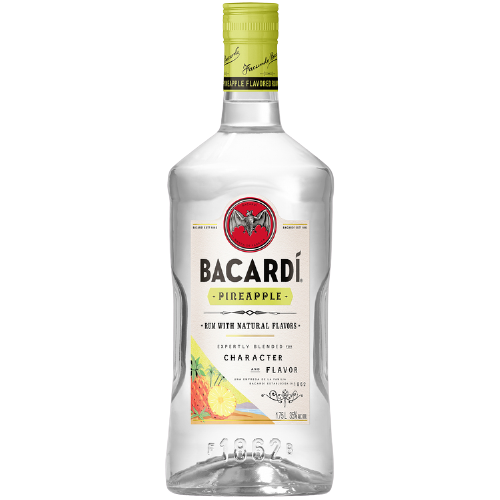 Bacardi Pineapple Flavored Rum 1.75 L bottle with vibrant pineapple design.