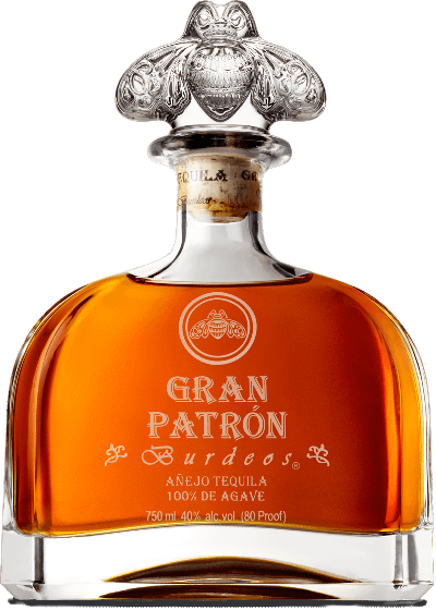 Patron Anejo Burdeos Tequila 750ML luxury aged tequila in Bordeaux barrel with smooth rich flavor and elegant design bottle