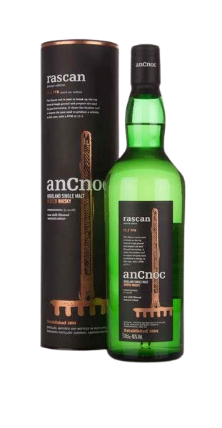 Ancnoc Single Malt Scotch Rascan Limited Edition 92, 750ml bottle and box displaying distinctive Highland whisky.
