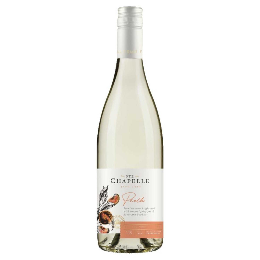 Ste. Chapelle Peach Flavored Wine 750ml bottle showcasing smooth, refreshing peach fruit wine