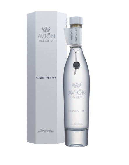 Avion Reserva Cristalino Anejo Tequila 750 ML bottle and box packaging.