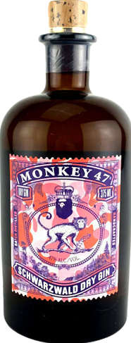 Monkey 47 Dry Gin Schwarzwald Bathing Ape Edition 94, 375ml bottle with vibrant label design.