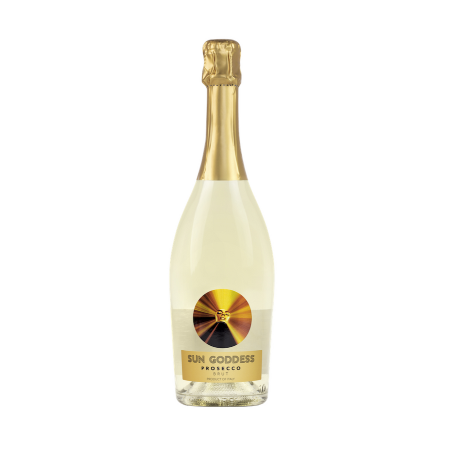 Sun Goddess Prosecco Brut 750ML sparkling wine bottle with refreshing bubbles and elegant design