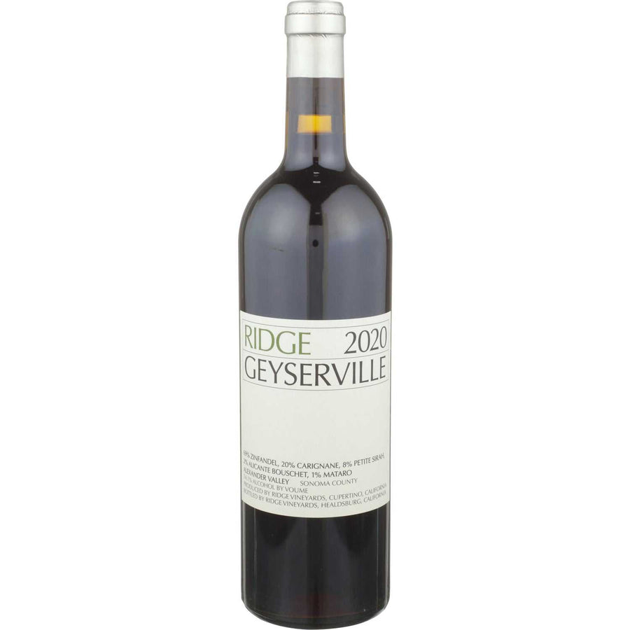 Ridge Vineyards Red Wine Geyserville Vineyard 2020 750ML bottle with dark fruit and earthy aromas from Sonoma County