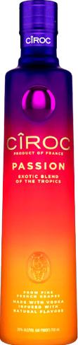 Ciroc Tropical Flavored Vodka Passion bottle featuring exotic tropical blend with pineapple, citrus, mango, and hibiscus.