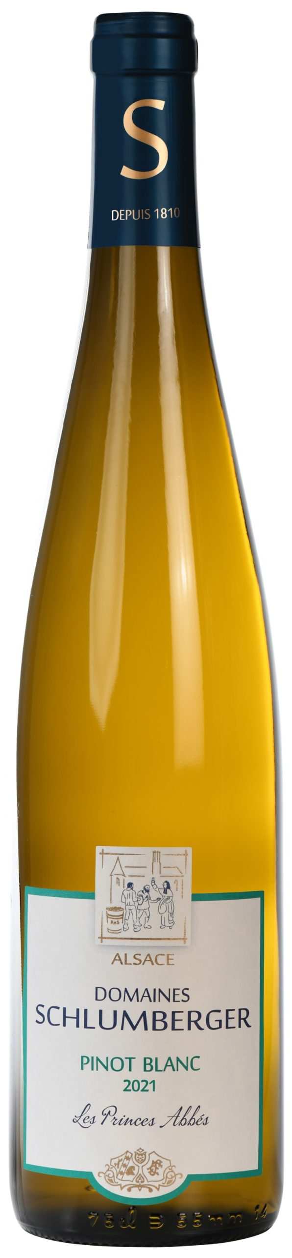 Domaines Schlumberger Pinot Blanc Les Princes Abbes Alsace 2021 white wine bottle showcasing Alsatian terroir and aromatic freshness