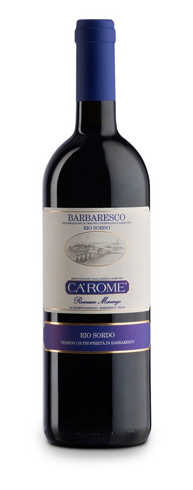 Bottle of Ca'rome' Barbaresco Rio Sordo 2019 red wine showcasing premium Nebbiolo grape characteristics