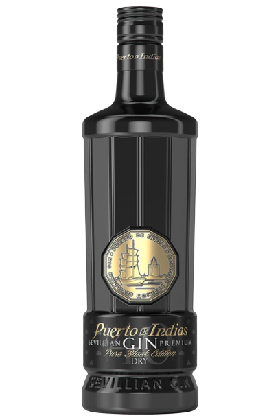 Puerto De Indias Dry Gin Sevillan Premium Black Edition 750 ML bottle.