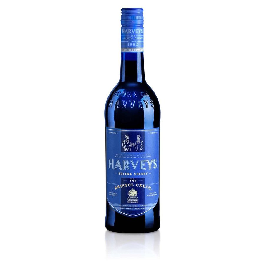 Harveys Sherry Bristol Cream 1L bottle with amber color and rich dried fruit aroma