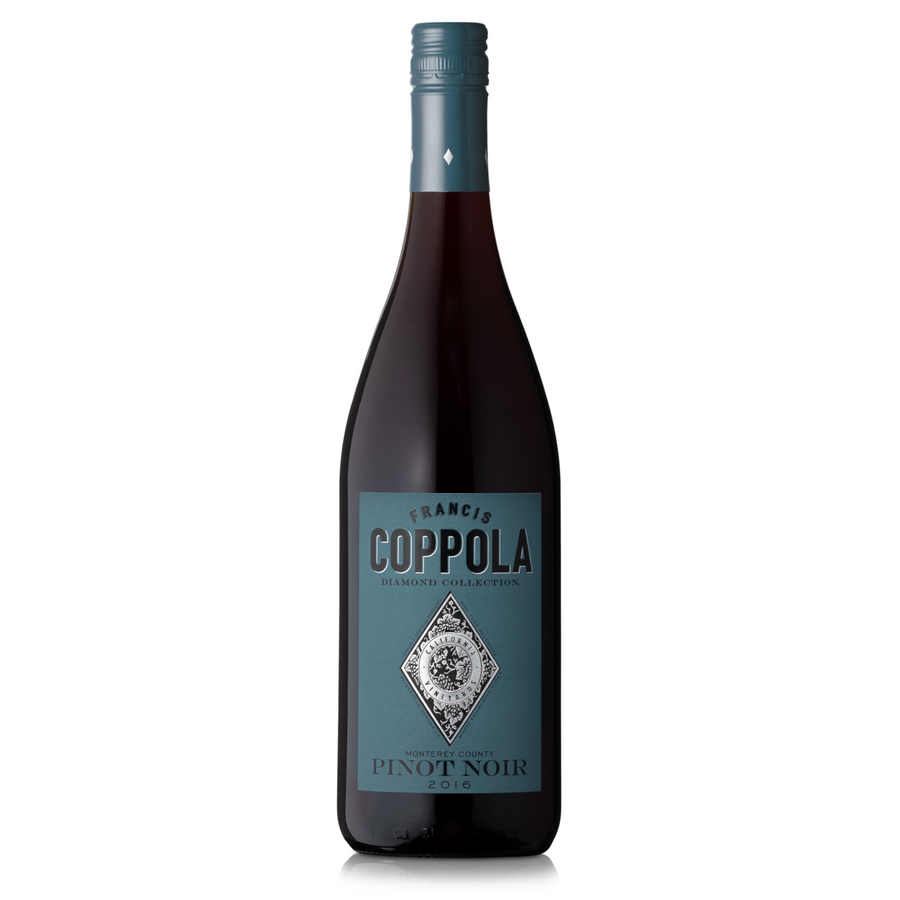 Francis Coppola Diamond Collection Pinot Noir Silver Label wine bottle from Monterey County 750 ML with red cherry and raspberry notes