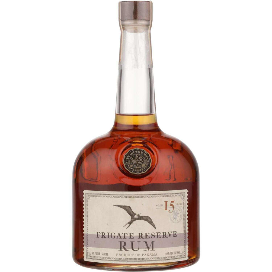 Frigate Reserve Aged Rum 15 Year 750ml bottle with rich amber color.