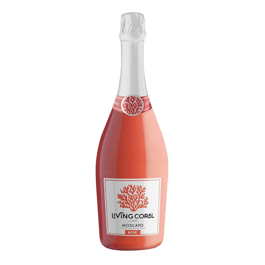 Bottle of Living Coral Sparkling Moscato Rose Italy 750ml with vibrant berry flavors and crisp bubbles