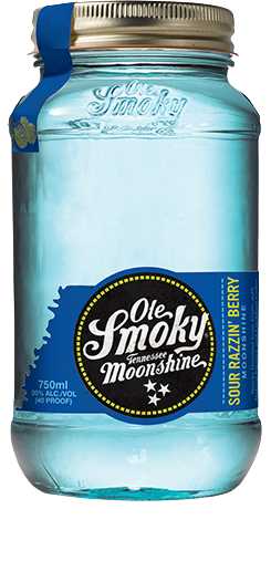 Ole Smoky Razzin Berry Moonshine 750ml bottle with blue raspberry and sour flavor.