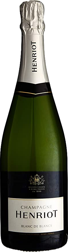 Henriot Champagne Brut Blanc De Blancs 750ml bottle with elegant label and sparkling wine bubbles