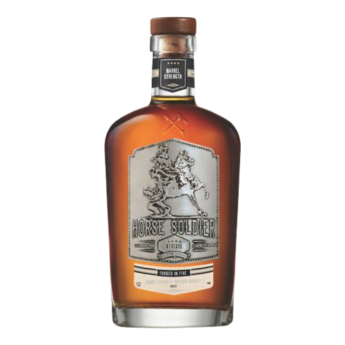 Horse Soldier Bourbon Reserve Barrel Strength 113, complex whiskey with vanilla and cherry notes, 750 ML bottle.