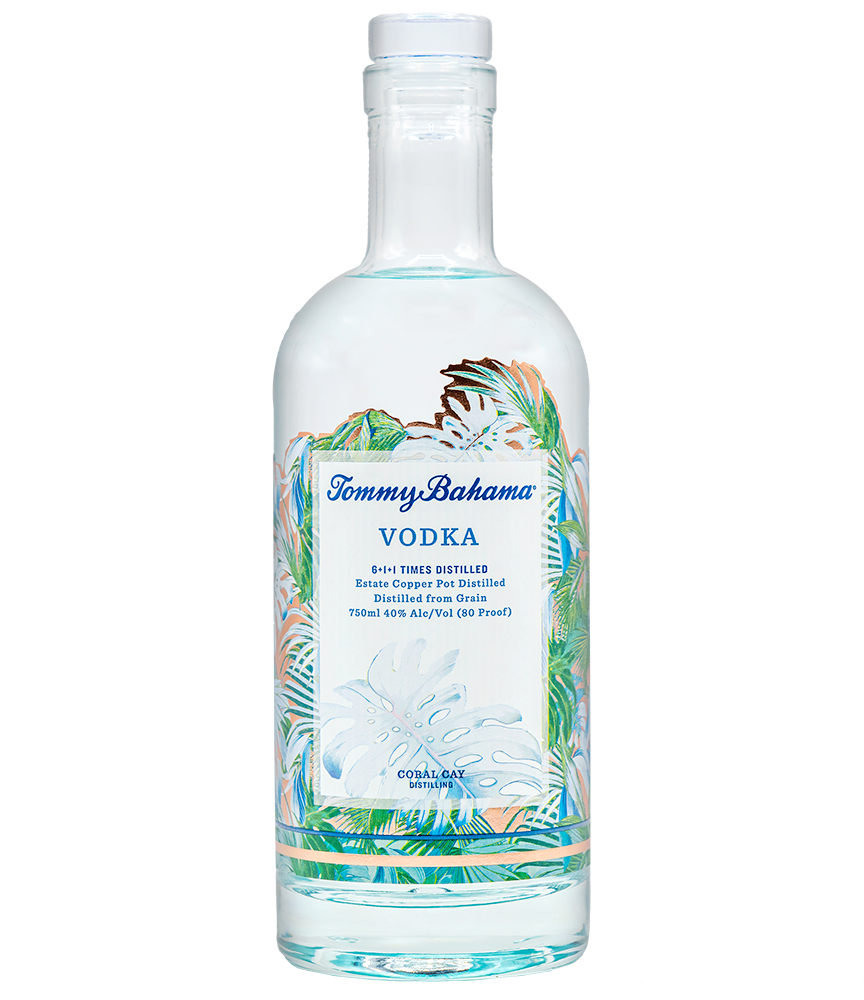 Coral Cay Tommy Bahama Vodka 750 ML bottle with tropical design.