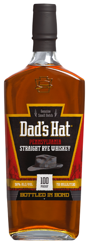 Dad’s Hat Bottled In Bond Pennsylvania Straight Rye Whiskey 750 ML bottle displaying bold rye whiskey label