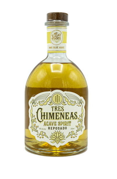 Sugar Works Tres Chimeneas Reposado Tequila 750ml bottle with golden agave spirit and detailed label