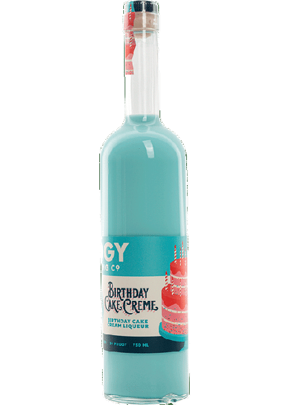 Ology Birthday Cake Cream Liqueur 750 ML bottle with creamy blue birthday cake flavor