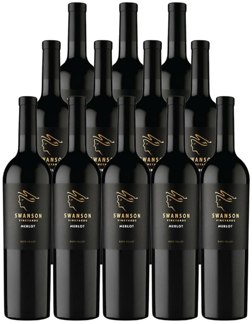Swanson Vineyards Merlot Napa Valley 2021, 12 bottles, premium red wine collection.