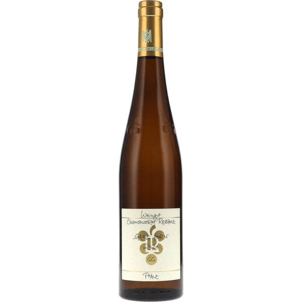 Bottle of Okonomierat Rebholz Riesling Ganz Horn Grosses Gewachs 2021 dry white wine from Pfalz, Germany