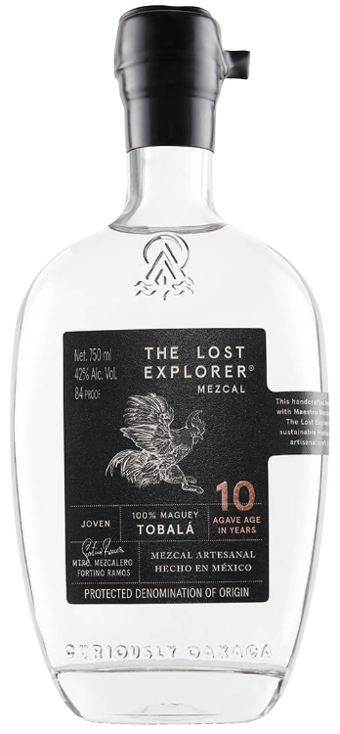 The Lost Explorer Mezcal Tobala 750ml bottle with black label showcasing artisanal Mexican mezcal from rare Tobala agave