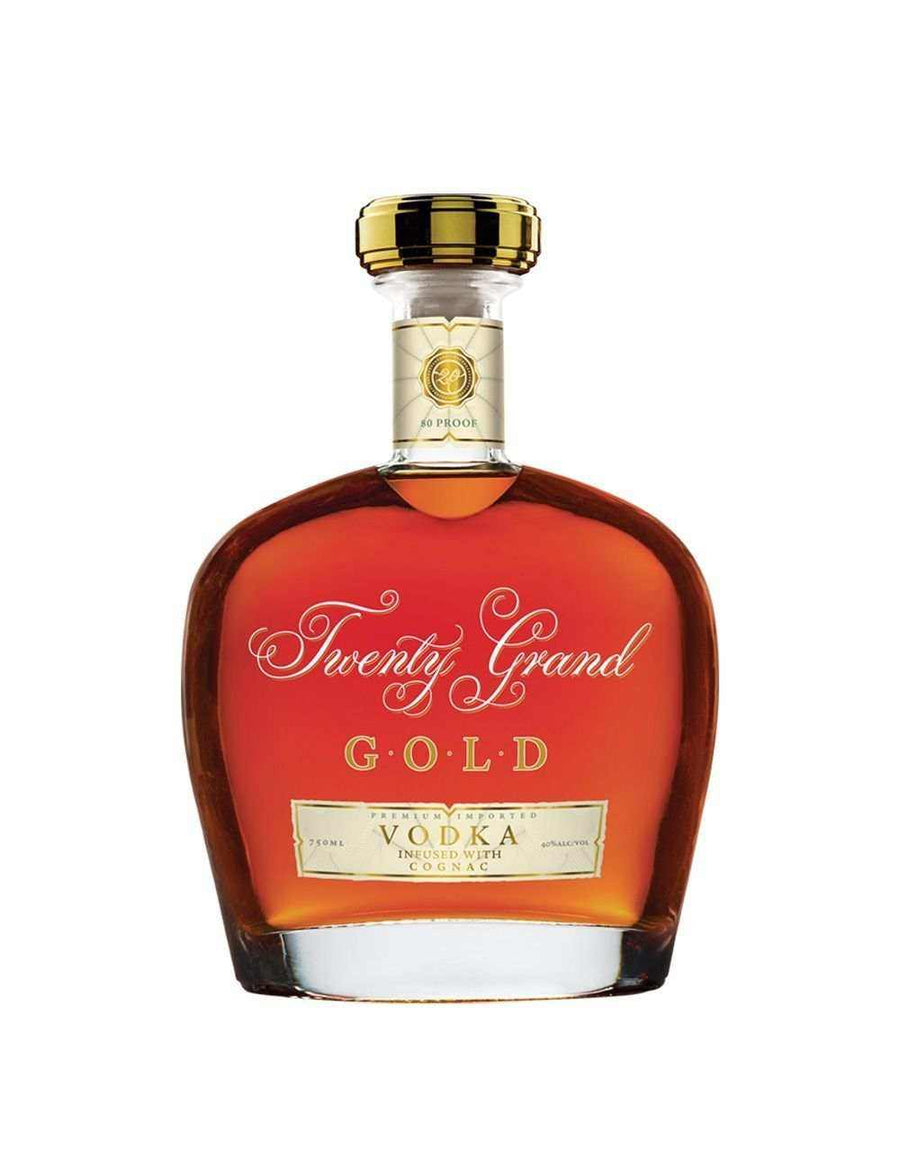 Bottle of Twenty Grand Vodka Distilled with Cognac 750 ML on black background