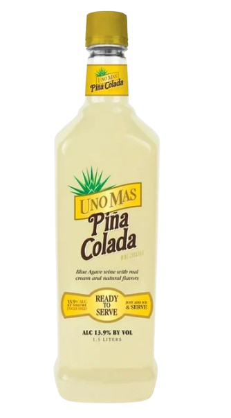 Bottle of Uno Mas Pina Colada Wine Cocktail 1.5 L with tropical coconut and pineapple flavors