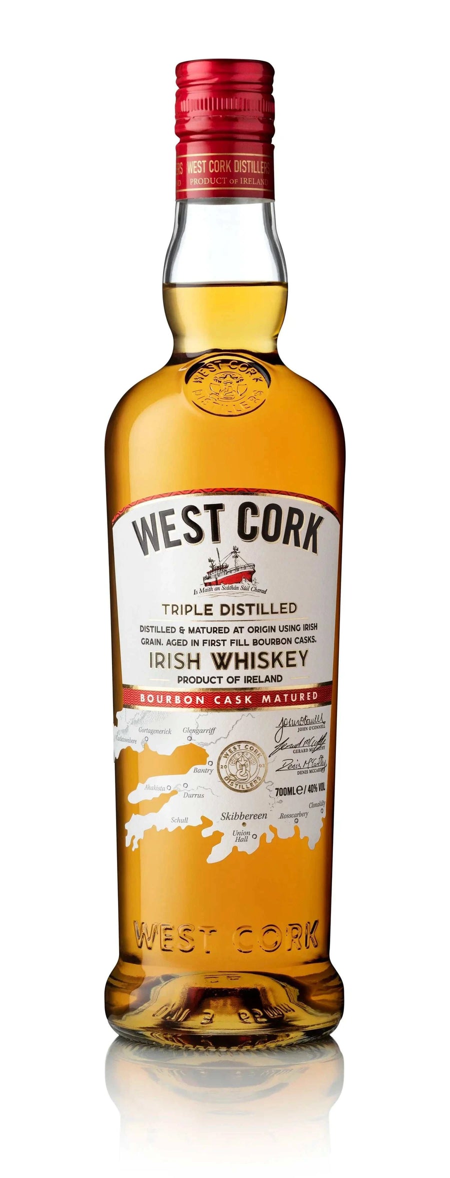 West Cork Blended Irish Whiskey Bourbon Cask Matured 750ml bottle showcasing smooth Irish whiskey with bourbon barrel aging and vanilla notes