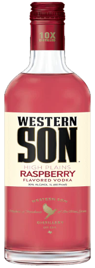 Western Son High Plains Raspberry Flavored Vodka 1L bottle with red label and raspberry flavor text