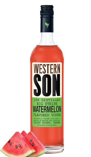 Western Son Watermelon Vodka 750ml bottle with watermelon slices, flavored vodka distilled from American corn, smooth and refreshing.