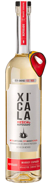 Xicala Reposado Mezcal Artesanal bottle, 750 ML, made from 100% Maguey Espadin, Oaxaca, Mexico.