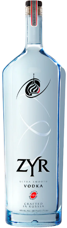 Zyr Ultra Smooth Russian Vodka 1 L bottle with crystal-clear design.