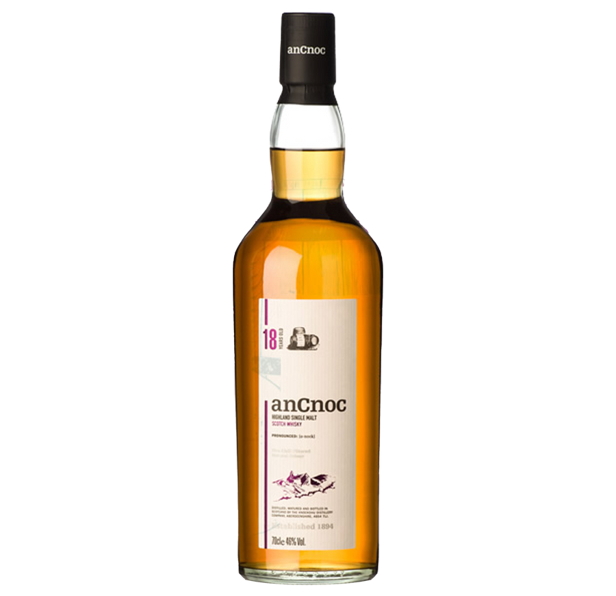 Bottle of anCnoc whisky on a white background